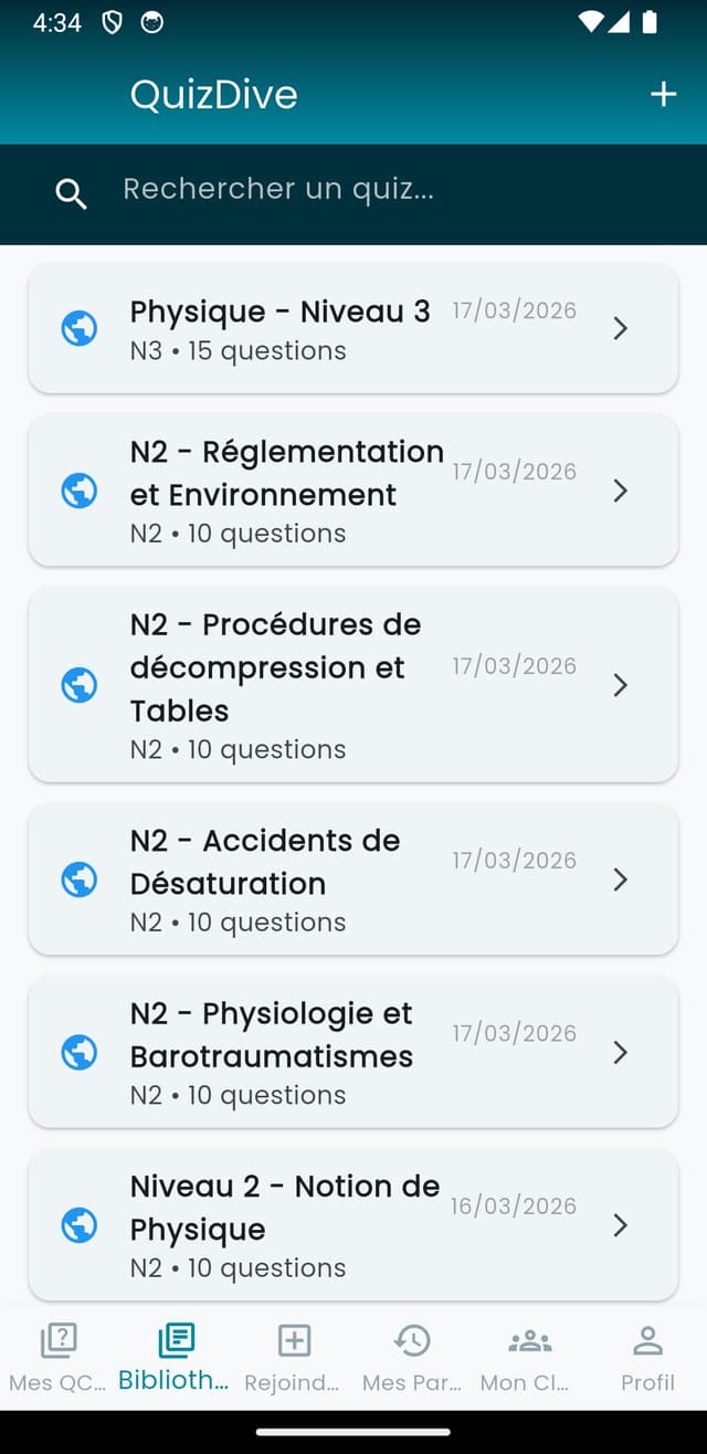 Liste des Quiz